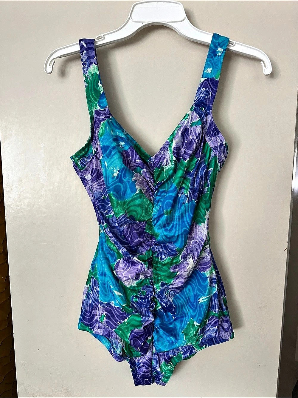 Maxine of Hollywood Abstract One-Piece Swimsuit Blue & Green Size 14
